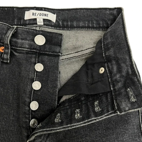 RE/DONE 90S High Rise Straight Leg Jeans Stoned Noir Black Size 24 - Picture 7 of 12